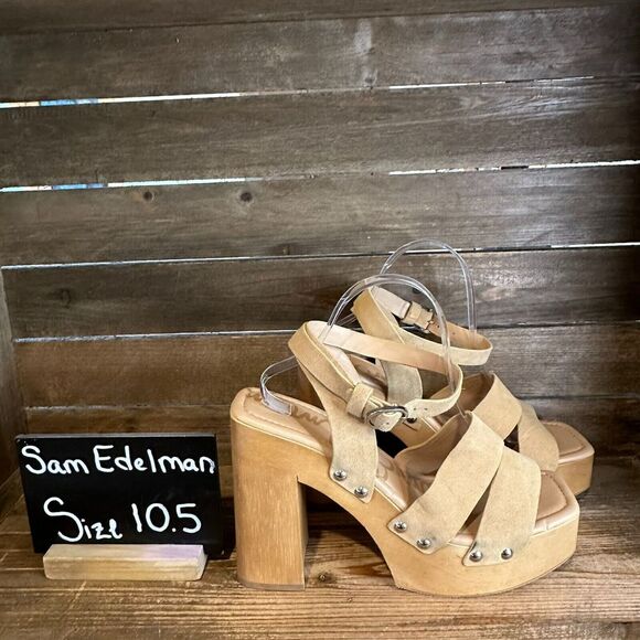 Womens Sam Edelman Rosalind Beige Suede Platform Block Heels Sandals Size 10.5 M - Picture 1 of 6